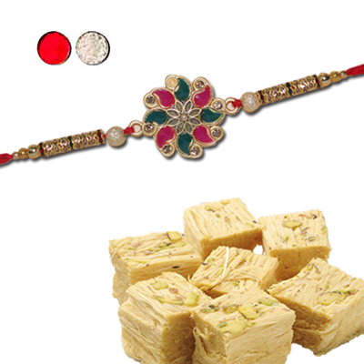 "Rakhi - ZR-5060 A (Single Rakhi), 500gms of Haldiram Soan papdi - Click here to View more details about this Product